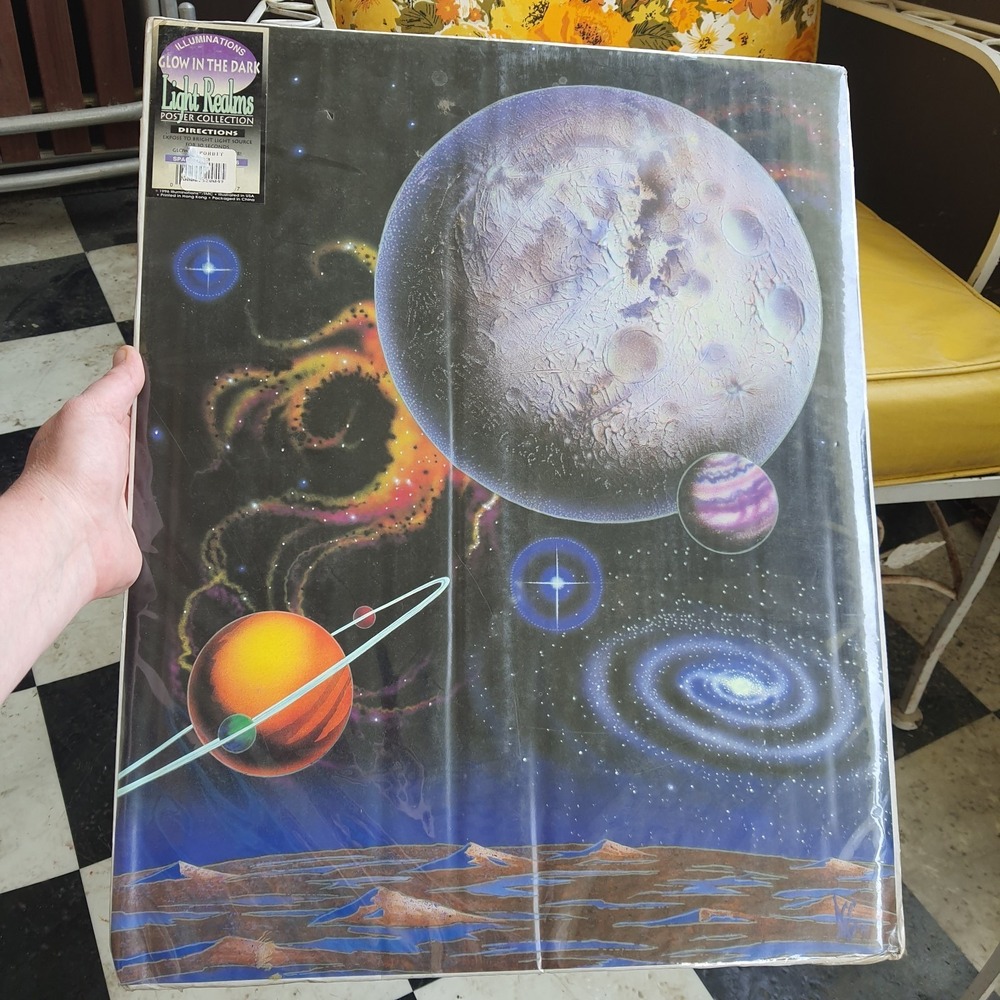 Vintage 1996 Illuminations Light Realms 20×16" Glow In The Dark Planet Poster